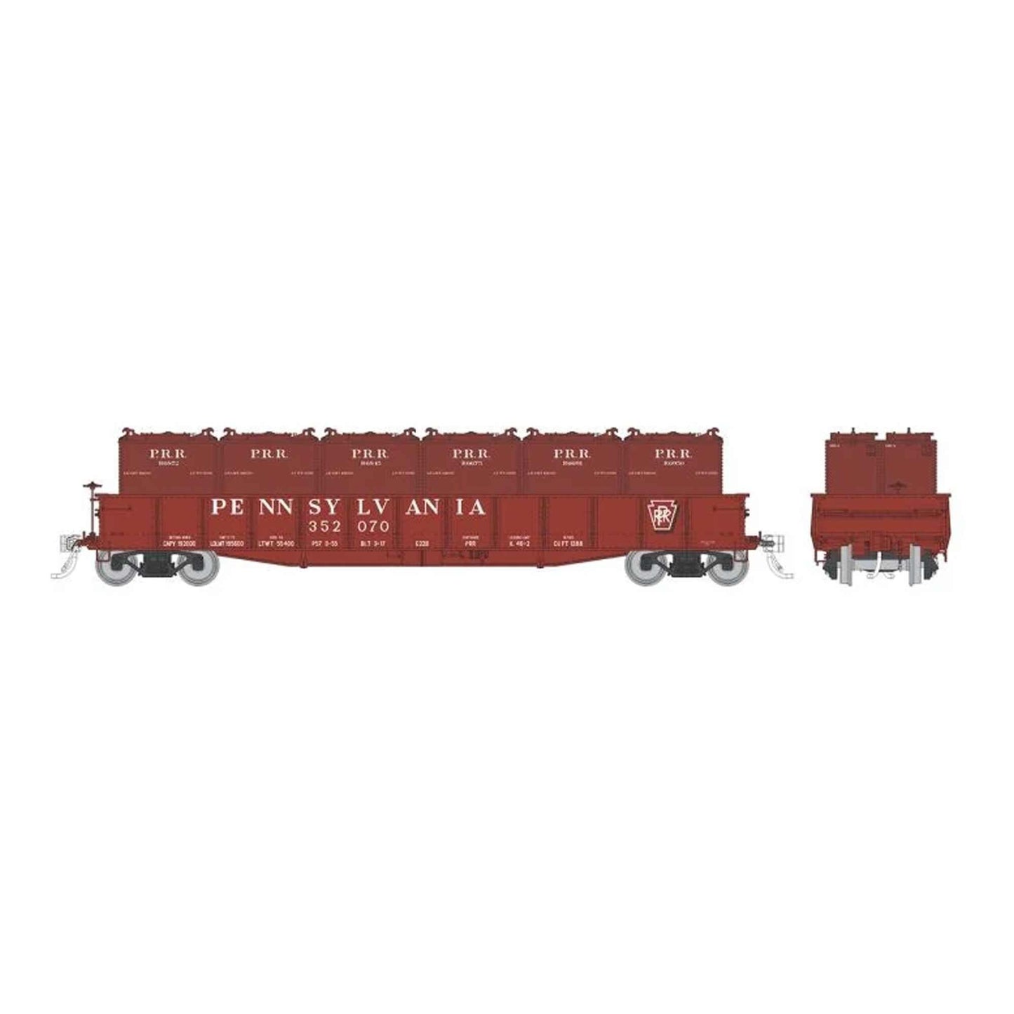 HO G22b Gondola with Containers PRR Shadow Keystone 6-Pack (RPI194006)