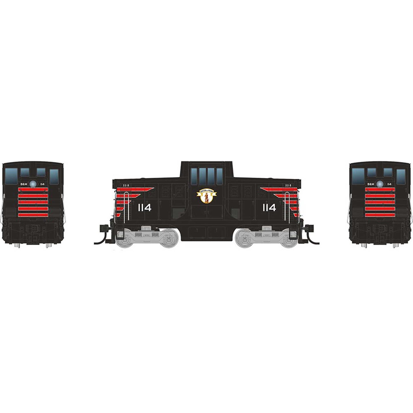 HO GE 44 Tonner Switcher Locomotive with DCC and Sound, B&M Minuteman #115 (RPI48505)