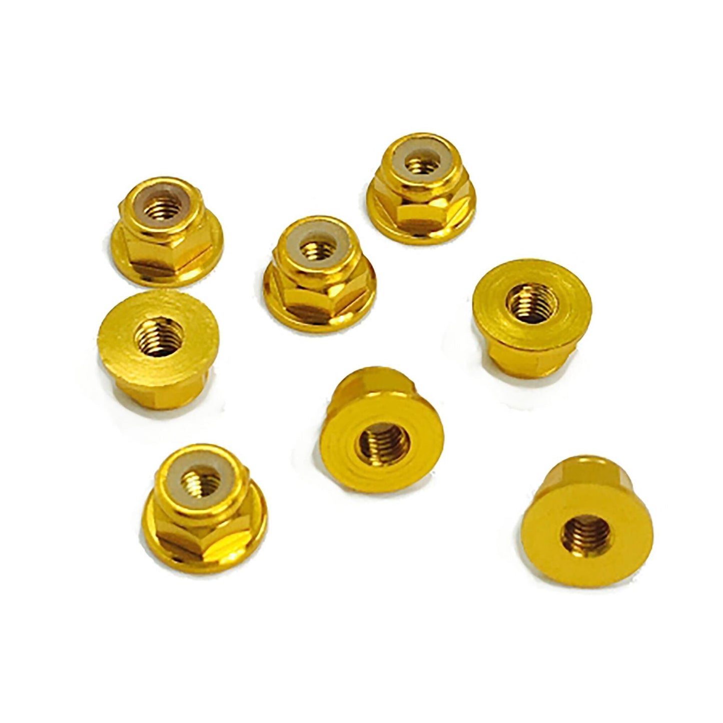 3mm Aluminum Flanged Locknut 24K Gold (8 Pack) (TEP3063)