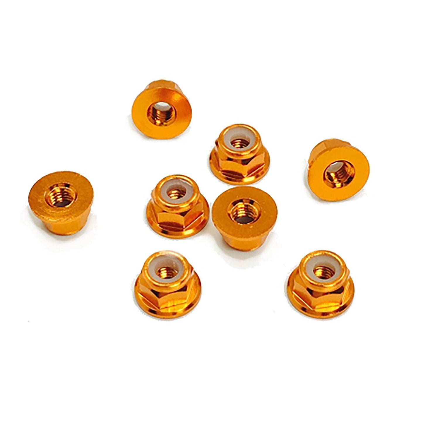 3mm Aluminum Flanged Locknut Orange (8 Pack) (TEP3065)