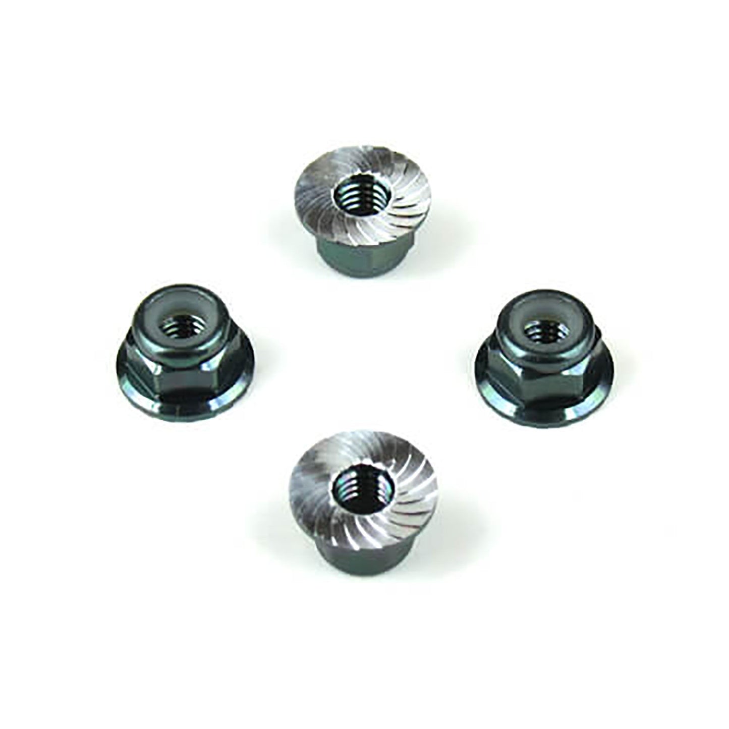 M4 Aluminum Flanged Serrated Locknuts Black Pack of Four (TKR1213)