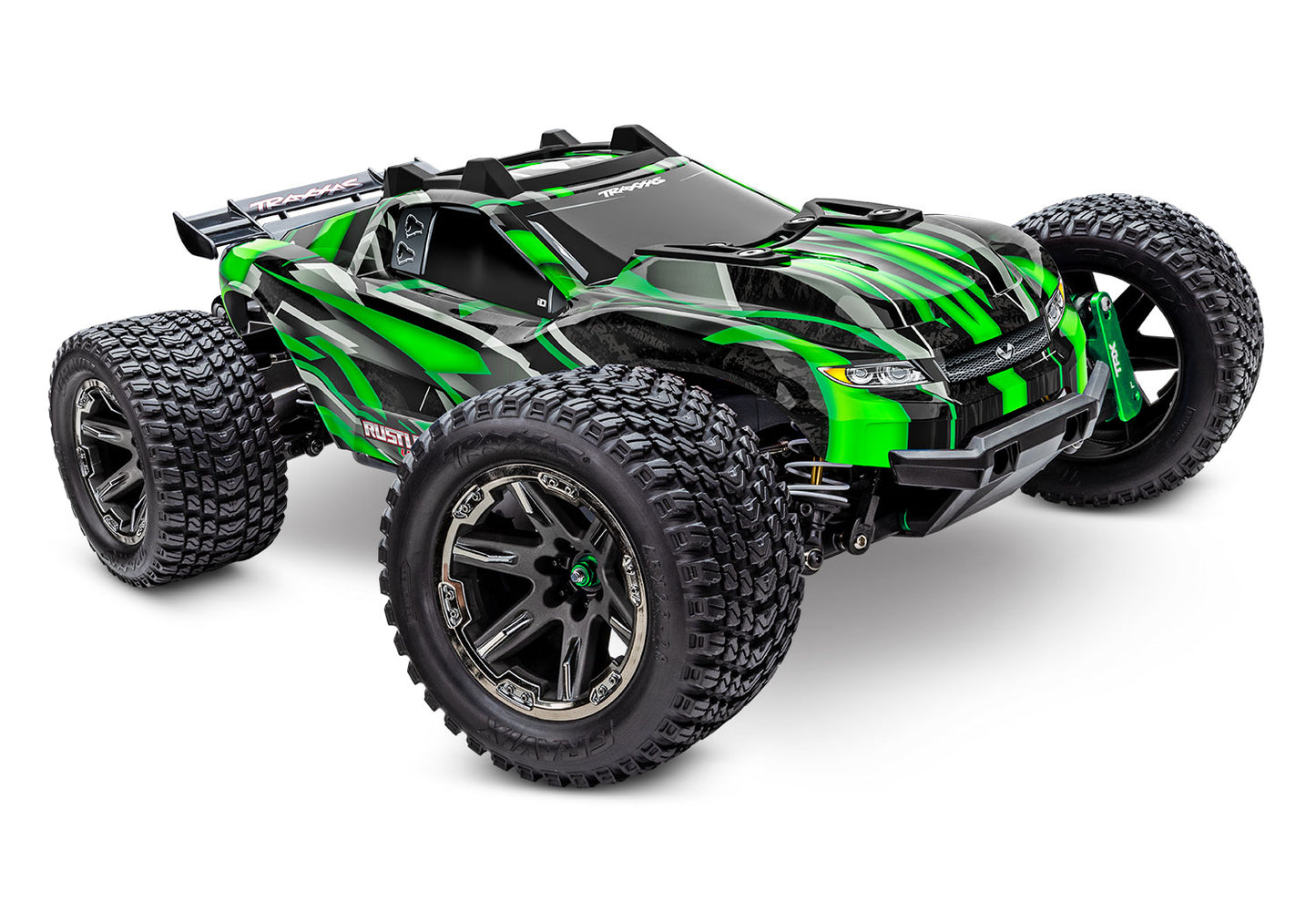 A studio shot of the 1/10 Rustler 4x4 VXL Ultimate Edition (Green) (TRA67097-4-GRN).