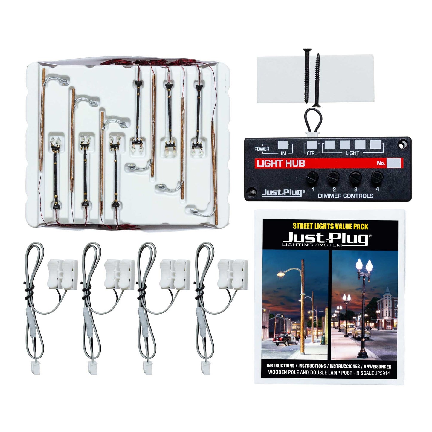 N Scale Value Pack Double Lamp Post and Wooden Pole (WOOJP5914)