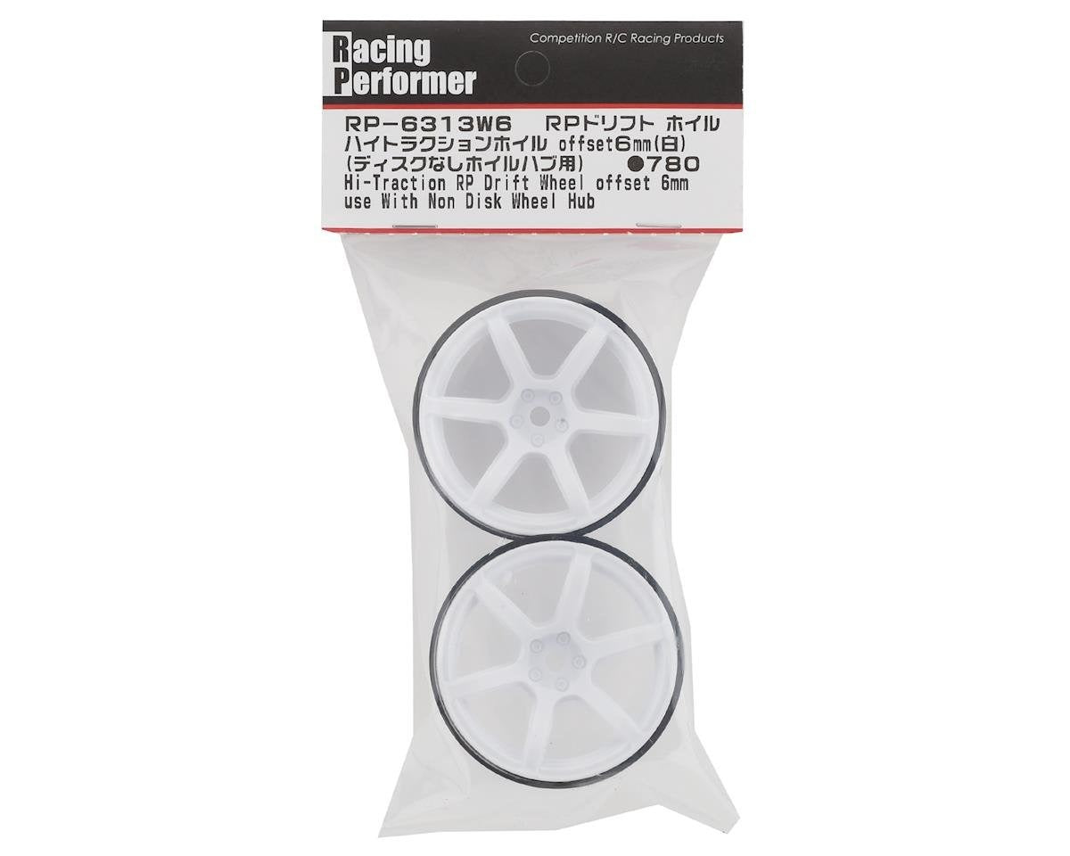 Racing Performer High Traction White Wheels with 6mm Offset and 12mm Hex for RWD Drift (2) (YOKRP-6313W6A)