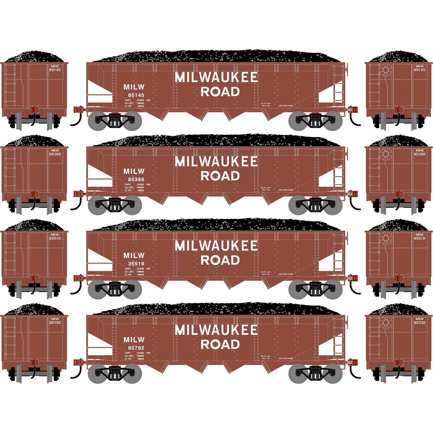 HO ATH 40' 4-Bay Offset Hopper with Load, MILW (4) (ATH-1585)