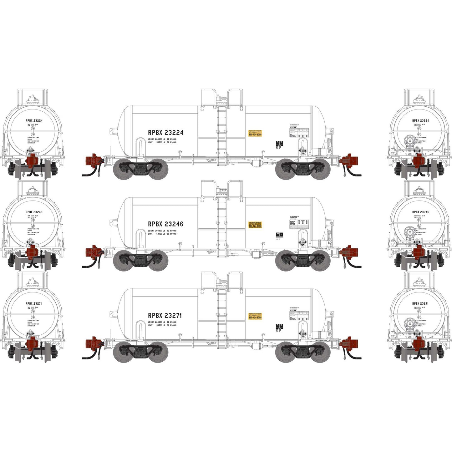 N 13K Gallon Acid Tank Car RPBX #23224 #23246 #23271 (3) (ATHG-1483)