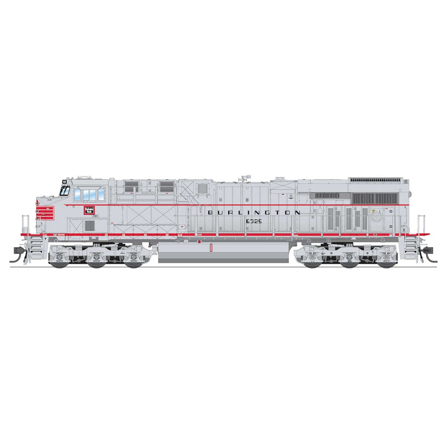 HO GE ES44AC Locomotive DCC and Sound CBQ #6325 Aluminum/Red Fantasy (BLI8545)
