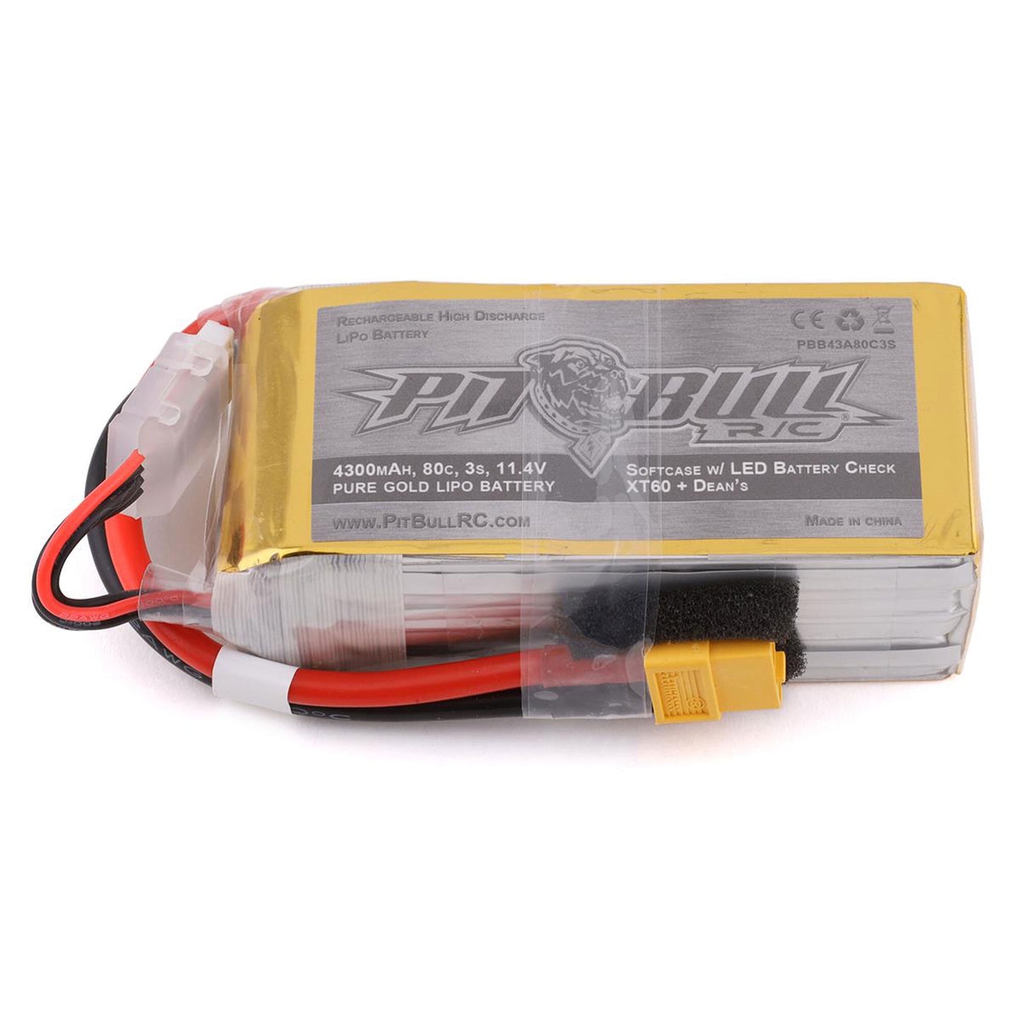 Pure Gold 11.4V 4300mAh 3S 80C LiPo Battery XT60/Deans (PBTPBB43A80C3S)