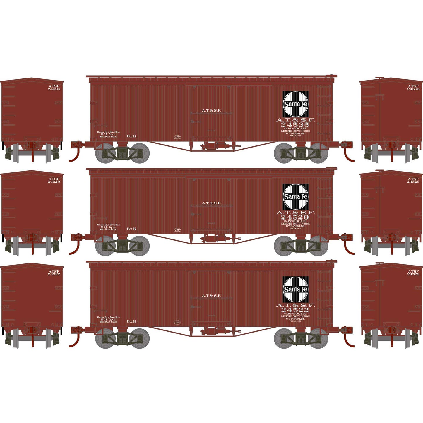 HO 36' Old Time Box Car ATSF #24522/24529/24535 (RND-2345)