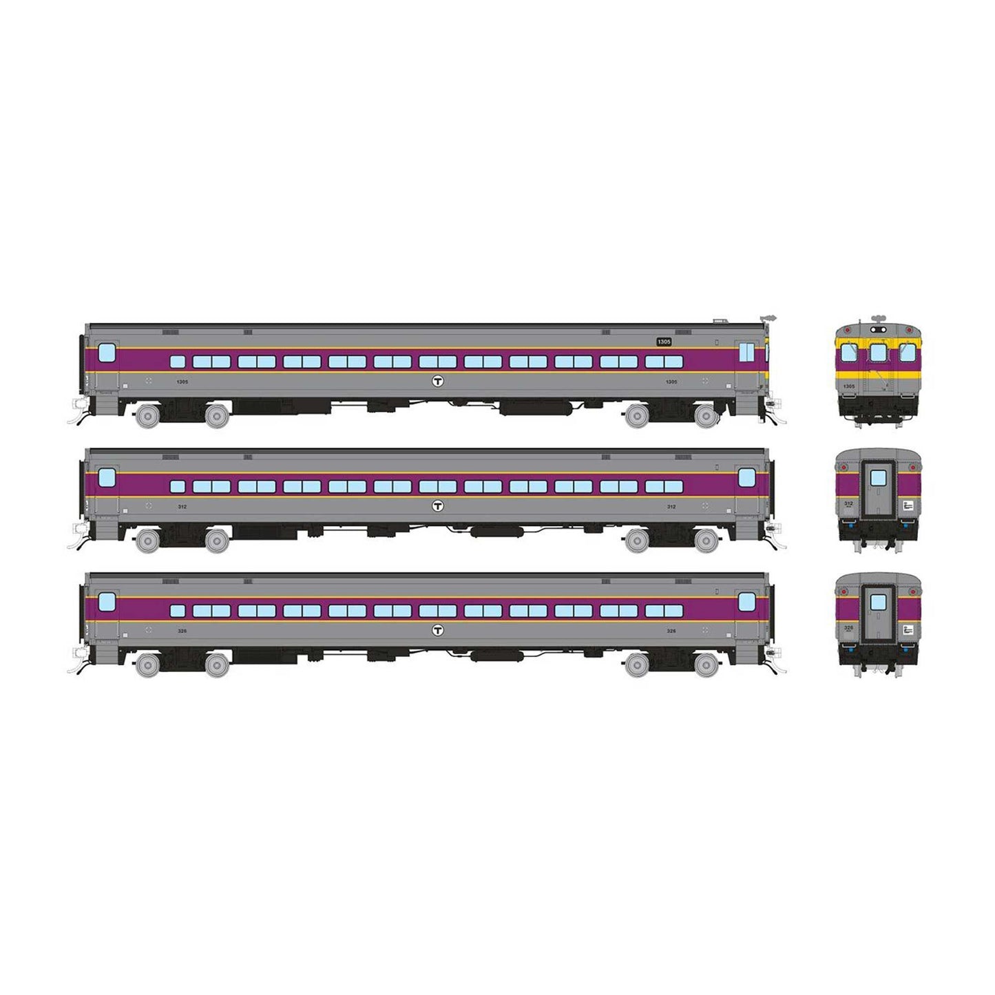 HO Comet Car MBTA As Delivered Set #2 with Cab and Coaches (RPI128543)