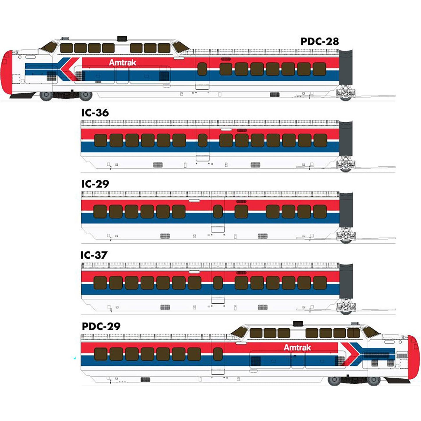 HO UAC TurboTrain DC/DCC/Sound Late AMTK Set (5) (RPI203504)