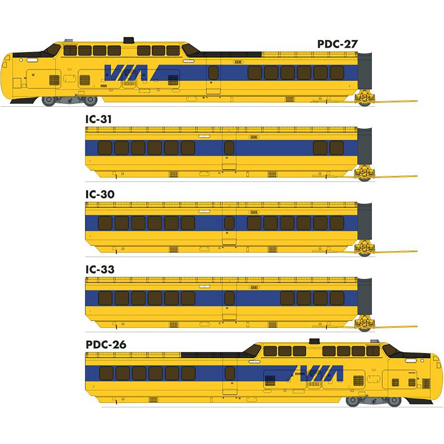HO UAC TurboTrain DC/DCC/Sound VIA #1 Set (5) (RPI203506)