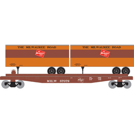 HO 50' Flat with (2) 25' Trailers, Milwaukee Road (MILW) #2 (ATH96375)