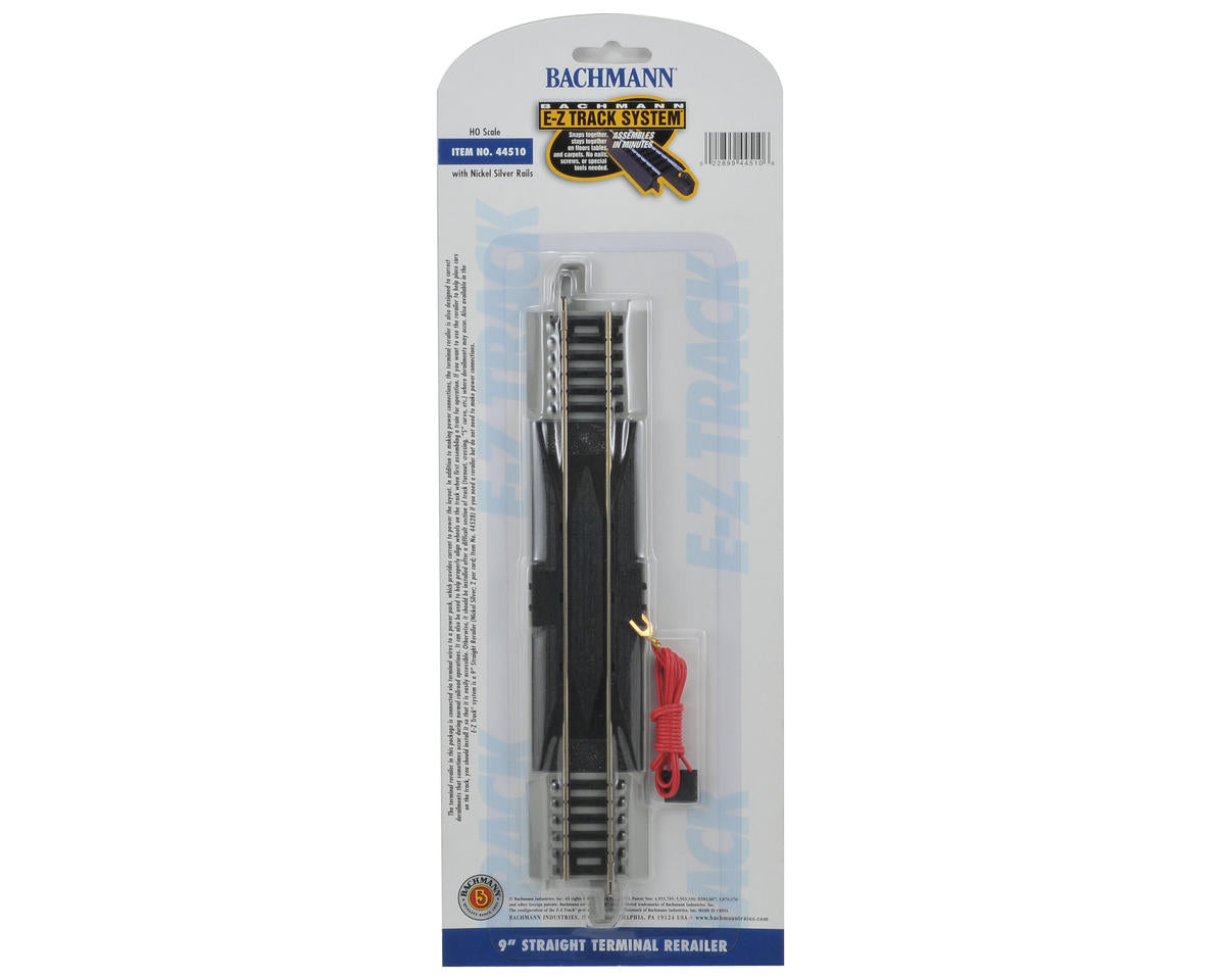 HO Nickel Silver E-Z Track System - 9" Straight Terminal Rerailer with Wire (BAC44510)