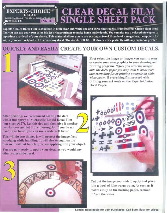 Clear Inkjet Decal Sheet (1) (BMF121)