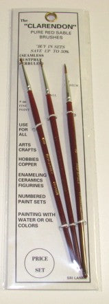 CLARENDON 00, 1, 3 Red Sable Brushes (3) (BRU6001)