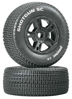 Shotgun SC Short Course Tires Mounted on Black Wheels, SC10 Front (2) (DTXC3688)
