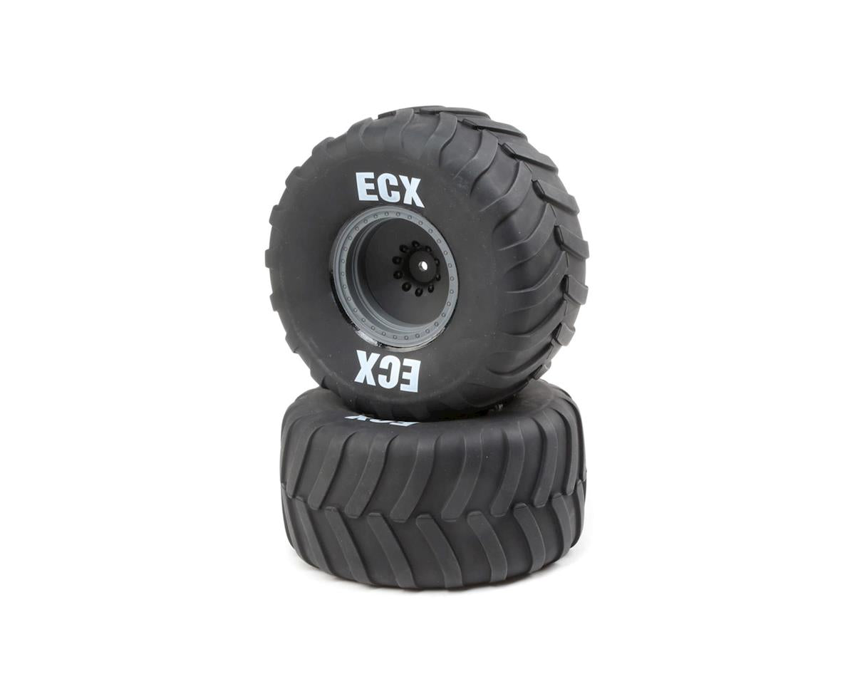 Right and Left Tire, Premounted, Gray Wheel 1/10 2WD Axe MT (2) (ECX43015)
