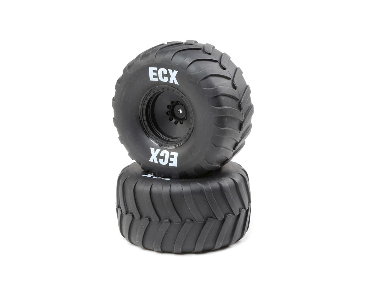 Right and Left Tire, Premounted, Black Wheel 1/10 2WD Crush (2) (ECX43016)