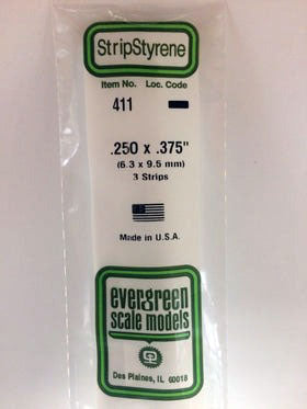 0.250"x0.375"x24" Opaque White Polystyrene Strip (3) (EVG411)
