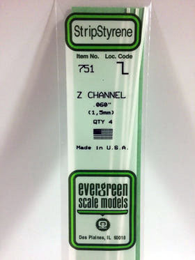 Opaque White Polystyrene Z-Channel 0.060"X14" (4) (EVG751)