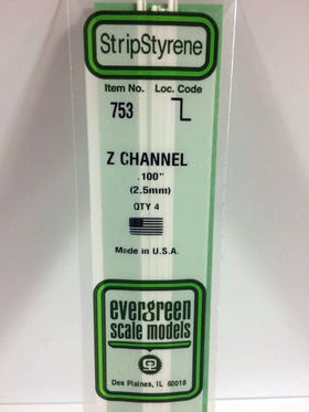 Opaque White Polystyrene Z-Channel 0.100"X14" (4) (EVG753)