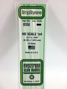 HO 1x4 Opaque White Polystyrene Strip 0.011"x0.043"x14" (10) (EVG8104)