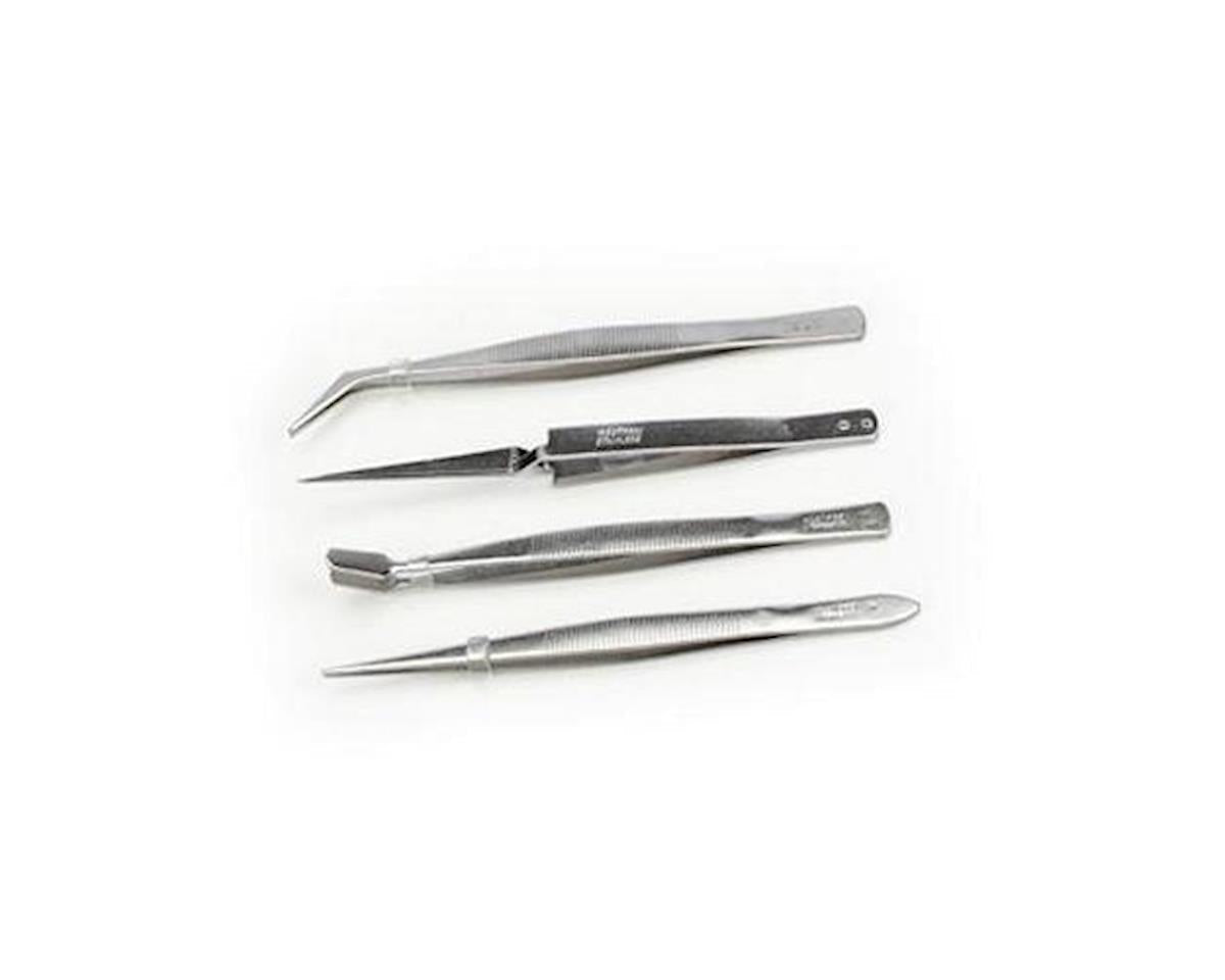 Assorted Stainless Steel Tweezer Set with Vinyl Pouch (4) (EXL30416)