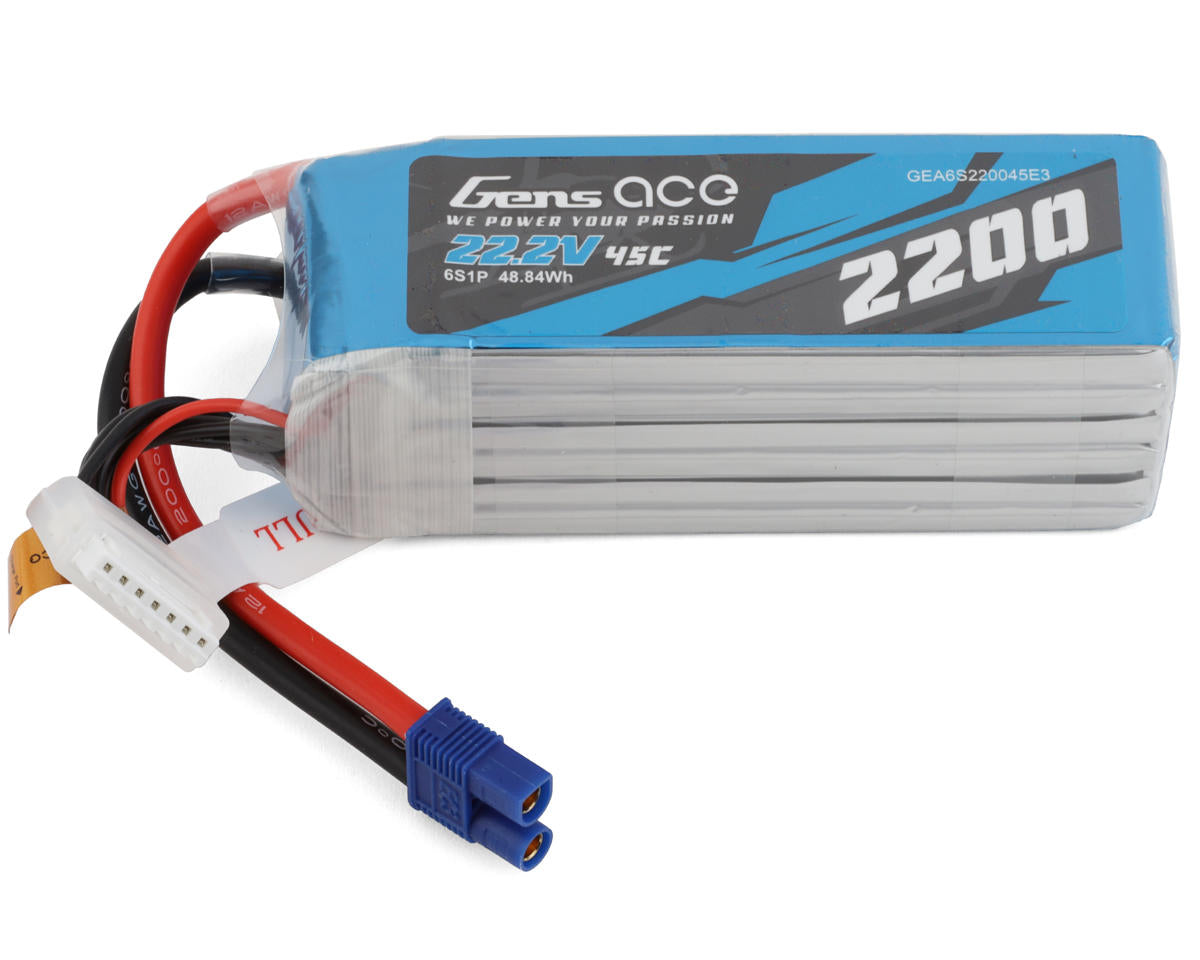 2200mAh 6S 22.2V 45C Softcase LiPo Battery, EC3 Connector (GEA22006S45E3)