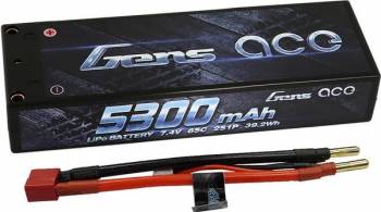 5300mAh 2S 7.4V 65C Hardcase LiPo Battery, 4.0mm Bullets to Deans Adapter (GEA53002S65D4)