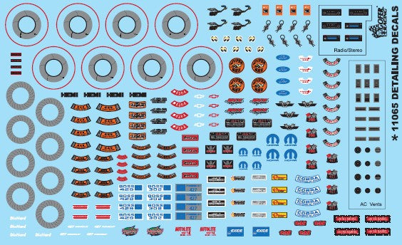 1/24-1/25 Car Detailing Decals (Under the Hood, Brakes, AC Vents, Radio, etc.) (GOF11065)