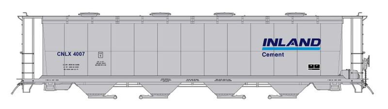 HO 4-Bay Cylindrical Covered Hopper with Round Hatches, Inland Cement (CNLX) (IMR45239)