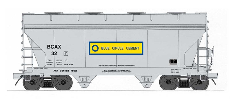 HO 2-Bay ACF Centerflow Hopper, Blue Circle Cement (BCAX) (IMR46517)