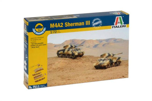 1/72 M4A2 Sherman III Fast Assembly Snap-Together Plastic Model Kits (2) (ITA7511)