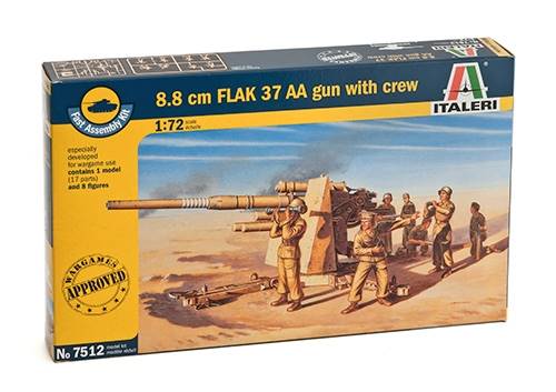 1/72 8.8 Cm Flak 37 AA Gun with Crew Fast Assembly Snap-Together Plastic Model Kit (ITA7512)