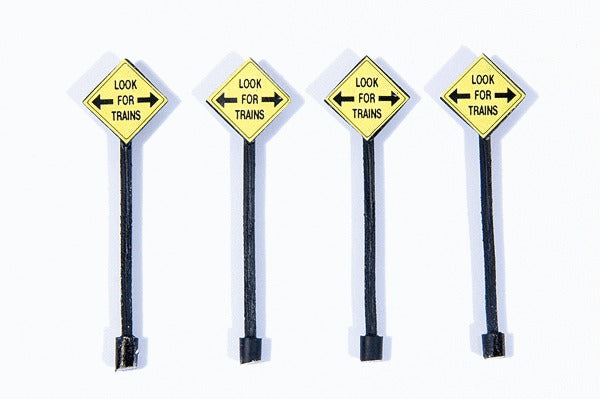HO Custom Railroad Right-of-Way Signs, Look for Trains (4) (JLI855)