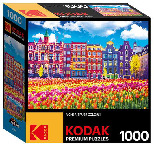 Traditional Old Buildings and Tulips in Amsterdam Premium Puzzle, 20"x27, 1000 Pieces (KOD631925)