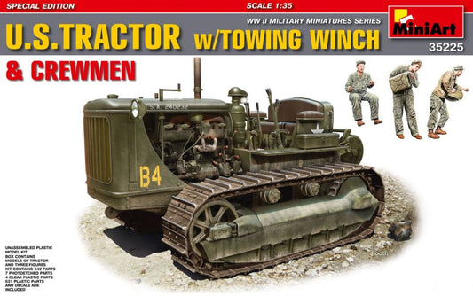 1/35 WWII US Army Tractor with Towing Winch & 3 Crew (Special Edition) Plastic Model Kit (MNA35225)