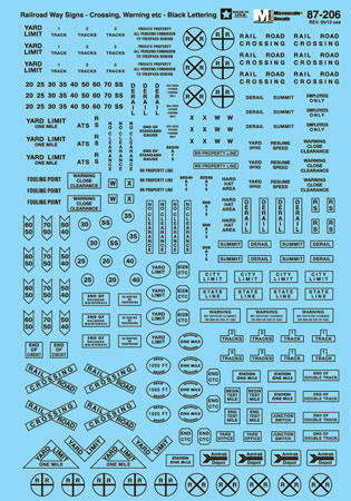 HO Sign Decals: Railroad Crossbucks, Yard Signs, Etc. (MSI87206)