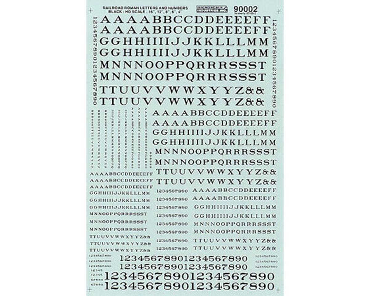 HO Alphabet and Number Decals: Railroad Roman, Black (MSI90002)