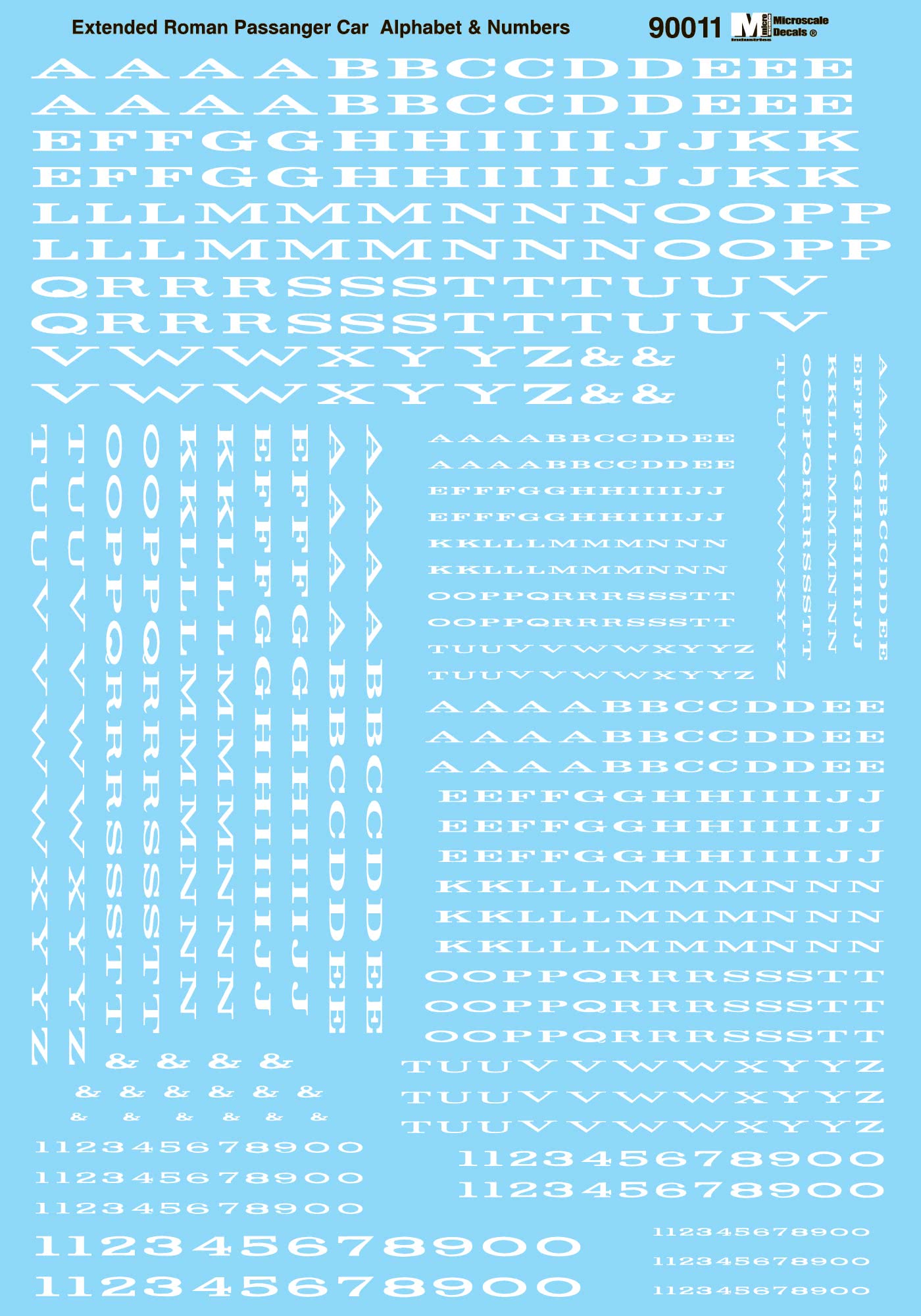 HO Alphabet and Number Decals: Extended Railroad Roman, White (MSI90011)