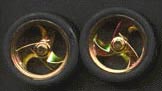 1/24-1/25 Tri Blade Gold Rims with Tires (4) (PGH1204)