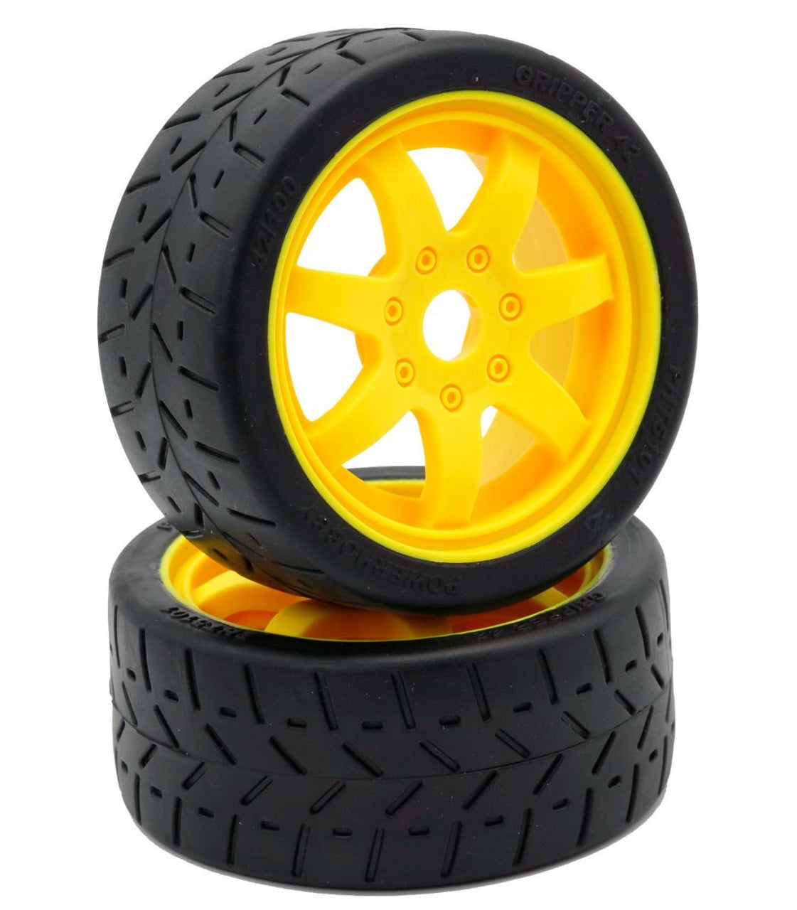 1/8 Gripper 42/100 Belted Mounted Tires 17mm, Yellow Wheels (PHBPHT5101Y)