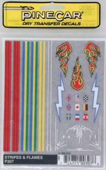 Stripe and Flame Pinecar Decals (PIN307)