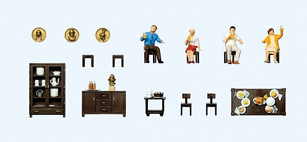 HO "Having Lunch" 4 Figures and Dining Room Furniture (PRE10657)