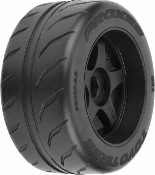 Toyo Proxes R888R S3 53/107 2.9" Belted Tires Mounted on 17mm 5-Spoke Black Wheels, Front or Rear (2) (PRO1020010)