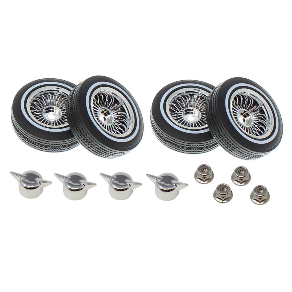 Whitewall Low Pro Tires and Wheels with Knock-Offs and Wheel Nuts, Chrome (Not Glued) (4) (RER13882)