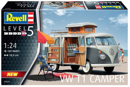 1/24 VW T1 Camper Van Plastic Model Kit (RVL07674)