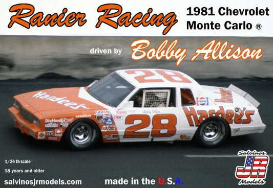 1/24 Ranier Racing Bobby Allison #28 Hardees 1981 Chevrolet Monte Carlo Race Car Plastic Model Kit (SJM19810)