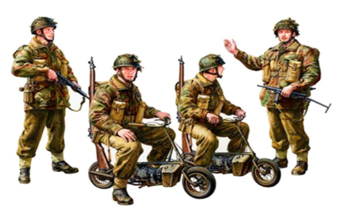 1/35 British Paratroopers (4) with 2 Small Motorcycles Plastic Model Kit (TAM35337)